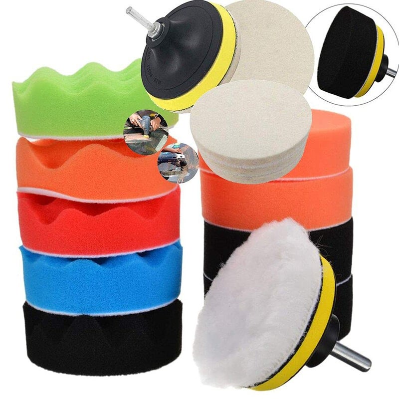 DIY Crafts CT-DIY-HI-52466 3"/4"/6"/7"inch 76/100/152/180mm 6 Pcs Car Buffing Polishing Waxing Sponge + Felt Pad Kits Drill Adapter Cleaning - Image 3