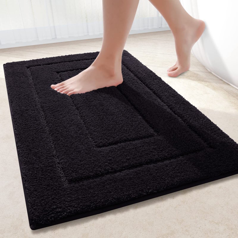 Buganda Bathroom Rugs 30 x 20 Soft and Absorbent Microfiber Bath Rugs NonSlip Shaggy Shower Carpet Machine Wash Dry Bath Mats for Bathroom Floor Tub and Shower Black