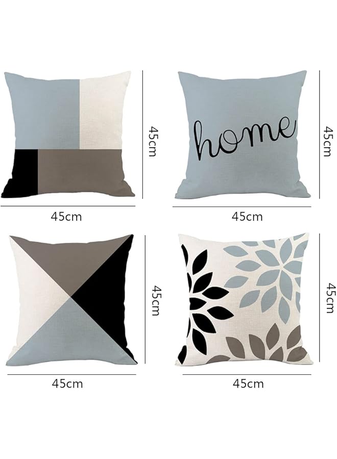 ORiTi 4Pcs Throw Pillow Covers Cotton Linen Modern Geometric Square Pillowcases For Couch Sofa Chair Bedroom Home Decor Blue 45X45Cm - Image 3