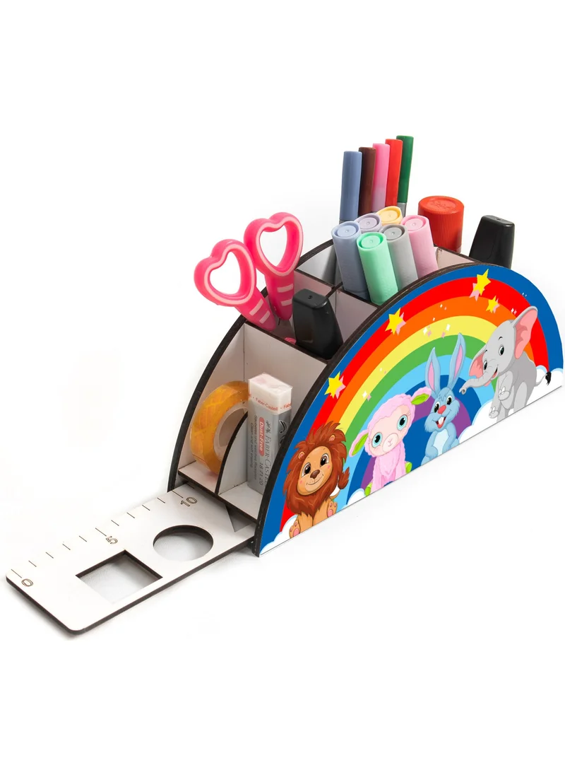 Notpa Wooden Vip Cute Animals Rainbow Ruler Desktop Pen Holder Organizer For Kids VIP104