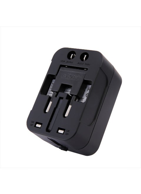 Globaplug Universal Travel Adapter USB C, World Travel Power Plug With USB, All In One Travel Plug Adapter For EU/US/UK/AU Compatible With iPhone/Samsung, Black