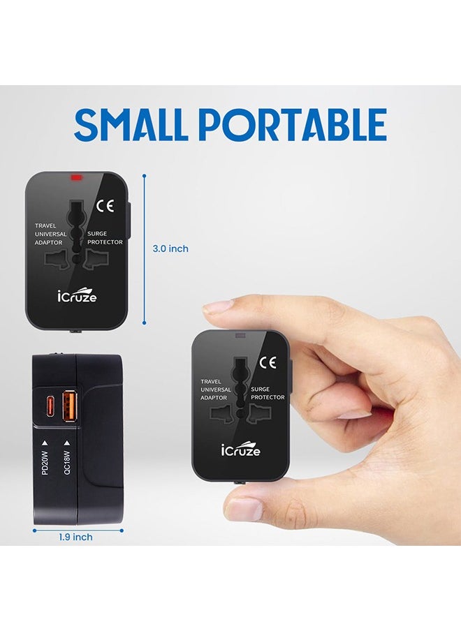 iCruze Globaplug Universal Travel Adapter USB C, World Travel Power Plug With USB, All In One Travel Plug Adapter For EU/US/UK/AU Compatible With iPhone/Samsung, Black  - Image 3