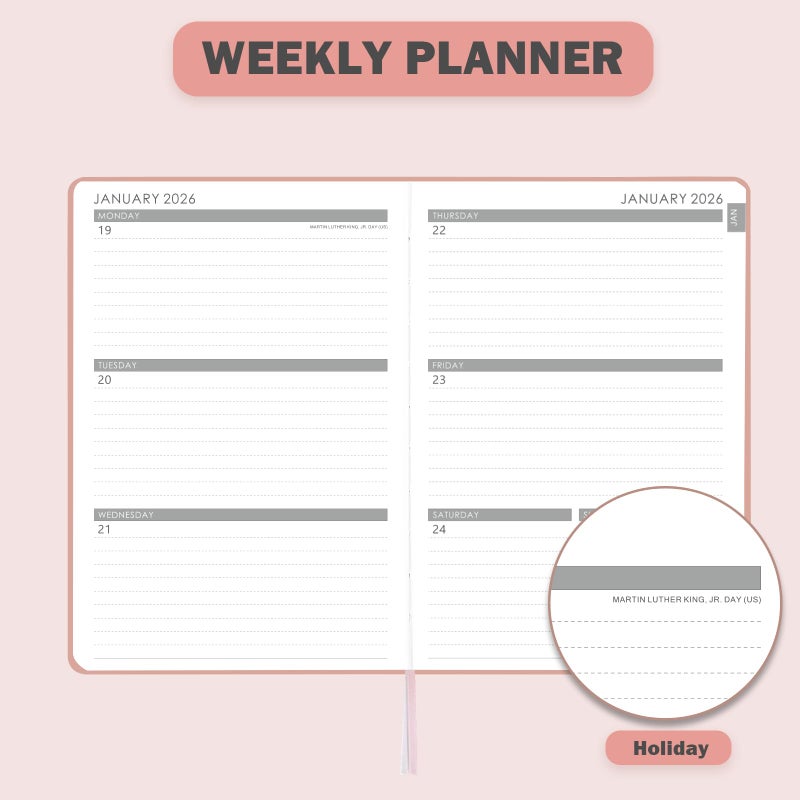 Vondafe 2026 Planner - Planner 2026 Weekly and Monthly, Jan.2026 - Dec.2026, 8.35" x 5.75", 2026 Weekly & Monthly Planners with Hardcover, Tabs, Holidays, Daily Organizer - Pink - Image 3