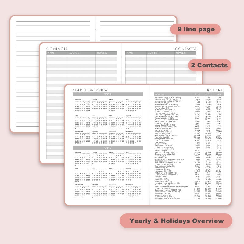 Vondafe 2026 Planner - Planner 2026 Weekly and Monthly, Jan.2026 - Dec.2026, 8.35" x 5.75", 2026 Weekly & Monthly Planners with Hardcover, Tabs, Holidays, Daily Organizer - Pink - Image 5