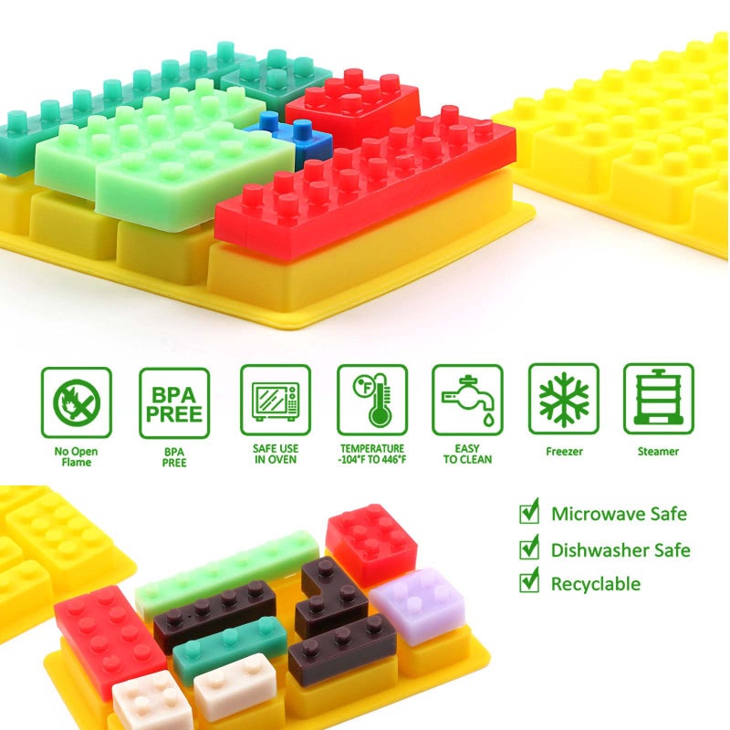 Mivofun Mivofun 3 Pcs Building Block Moulds, Silicone Building Brick Molds, 12 Kinds of Shapes, Ice Cube Candy Moulds, for chrldren Baking Minifigure, Building Block Themes, Party(Random Color) - Image 2