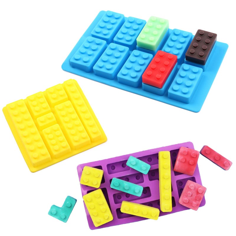 Mivofun Mivofun 3 Pcs Building Block Moulds, Silicone Building Brick Molds, 12 Kinds of Shapes, Ice Cube Candy Moulds, for chrldren Baking Minifigure, Building Block Themes, Party(Random Color) - Image 1