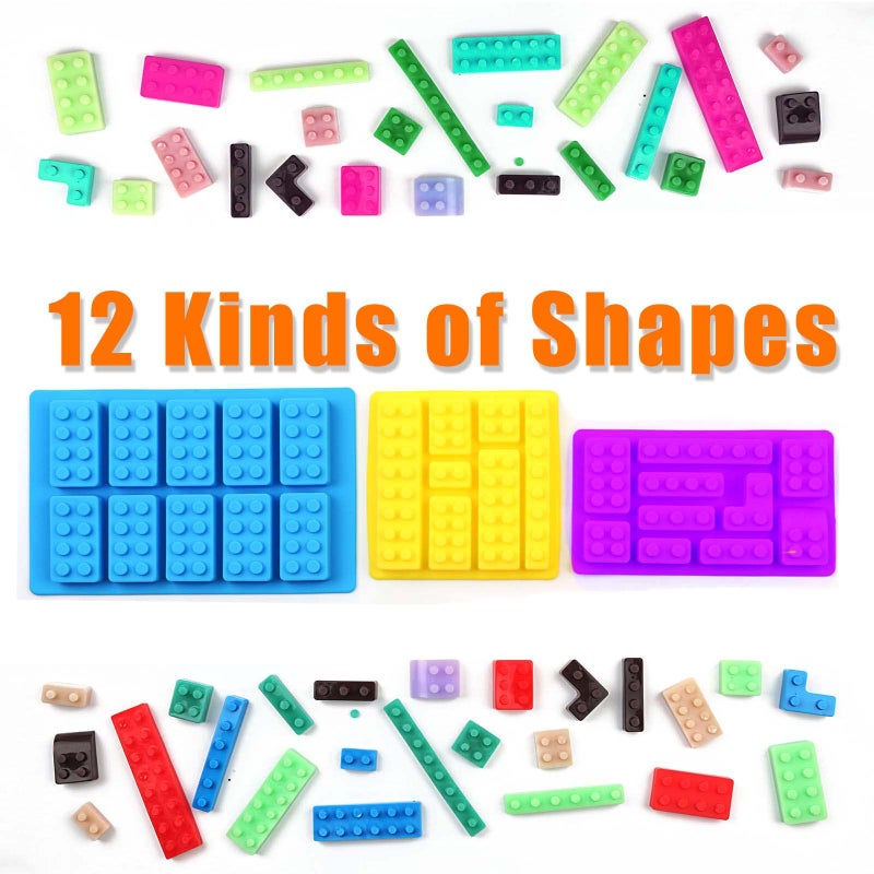 Mivofun Mivofun 3 Pcs Building Block Moulds, Silicone Building Brick Molds, 12 Kinds of Shapes, Ice Cube Candy Moulds, for chrldren Baking Minifigure, Building Block Themes, Party(Random Color) - Image 3