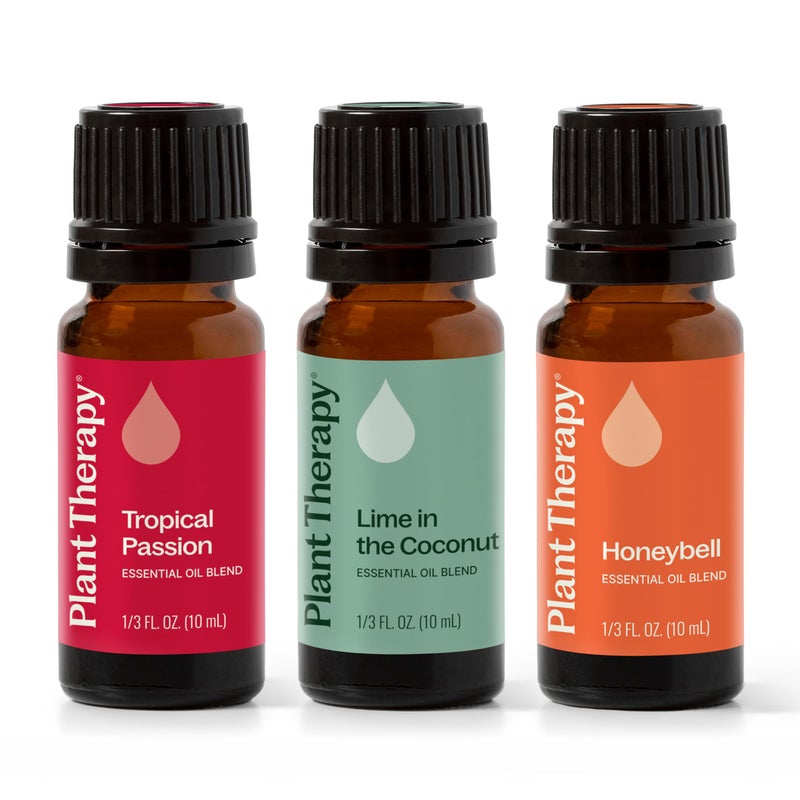 Plant Therapy Tropical Scents Home Set of 3 Essential Oil Blends Including Natural Scents to Scent Your Home with Honeybell, Lime in The Coconut & Tropical Passion 10 mL (1/3 oz) Each - Image 1