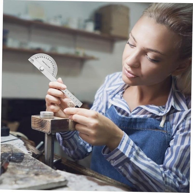 Silver Angle Ruler Protractor Multi Functional Tool 19 8X5X1 3CM for Woodworking Carpentry Engineering Measurements - Image 3