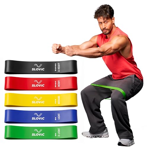 SLOVIC Resistance Bands Mini Loop |Hip Band for Women & Men for Hip, Glutes, Legs and Squats Exercises | Thera Band| Gym Equipment for Home Workout | Resistance Band Set of 5 Natural Rubber - Image 1