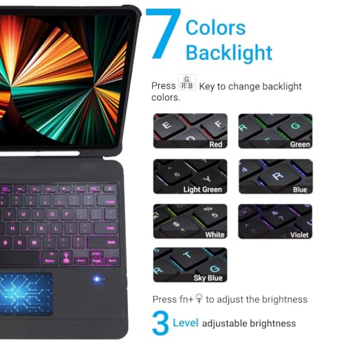 MICROWARE Keyboard Case Compatible iPad Air 13 inch (M2) 2024, iPad Pro 12.9 inch 6th Generation, Magnetically Detachable Keyboard, Large Touchpad, 7-Color Backlit, iPad Cover with Pencil Holder - Image 2
