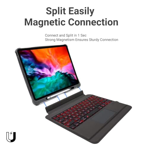 MICROWARE Keyboard Case Compatible iPad Air 13 inch (M2) 2024, iPad Pro 12.9 inch 6th Generation, Magnetically Detachable Keyboard, Large Touchpad, 7-Color Backlit, iPad Cover with Pencil Holder - Image 5