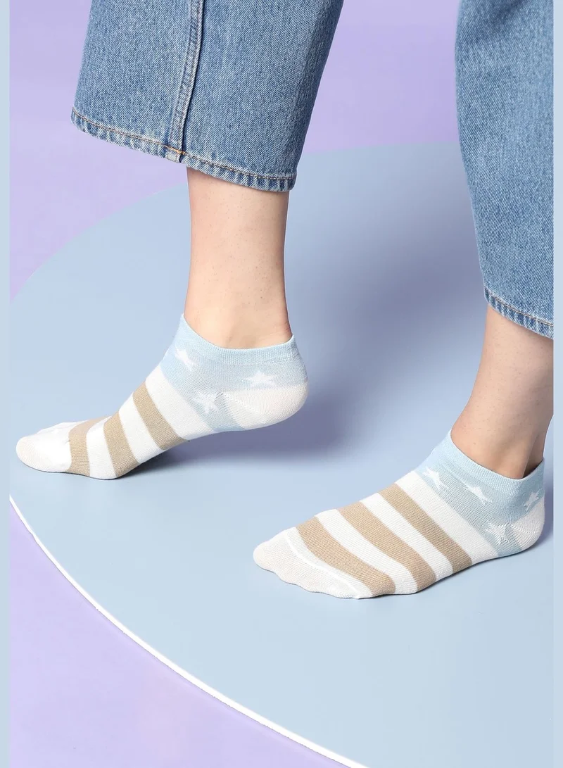 Haute Sauce 5 Pack Striped Cotton No Show Socks For Women