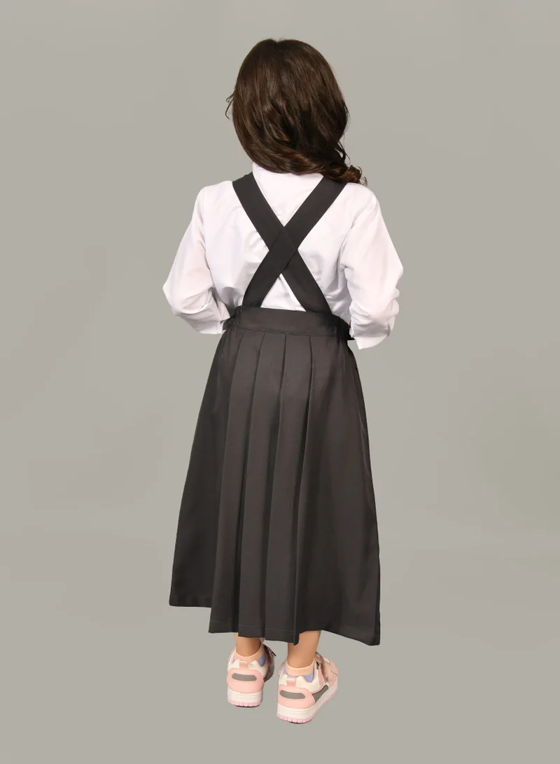 HAWRAA ABAYA Dark grey apron with a round neck, gathered waist and pleats