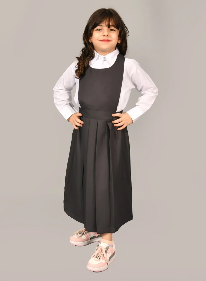 HAWRAA ABAYA Dark grey apron with a round neck, gathered waist and pleats