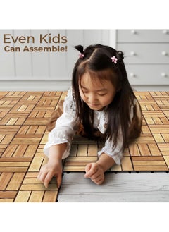 HOME TASTE Hometaste Wooden Deck Tiles Waterproof Wood Click Deck Board Raised Flooring Squares Hardwood,Click Floor Decking Tile, Waterproof Balcony Flooring, Wooden Parquet Flooring (Style-02)  - Image 5