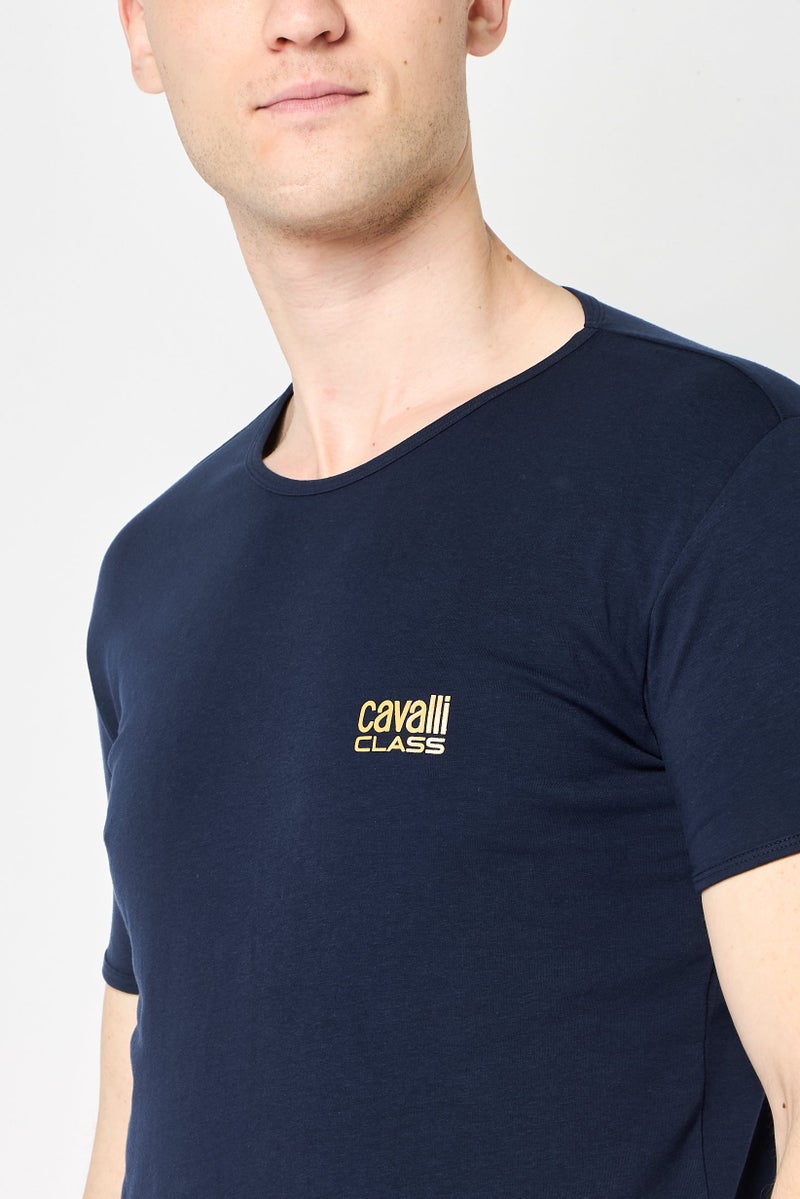 Cavalli Class Men Crew Neck Short Sleeve  Brand Logo T-Shirt, Navy - Image 4
