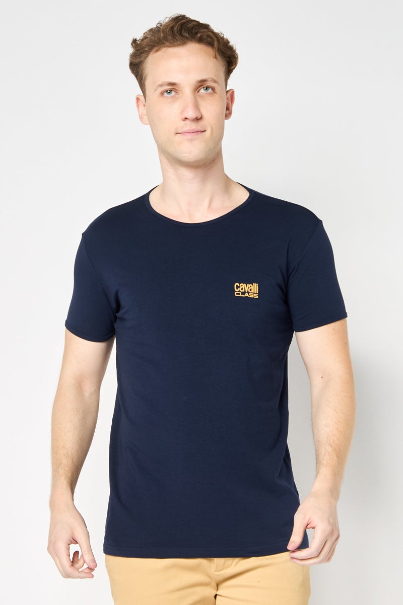 Cavalli Class Men Crew Neck Short Sleeve  Brand Logo T-Shirt, Navy - Image 1