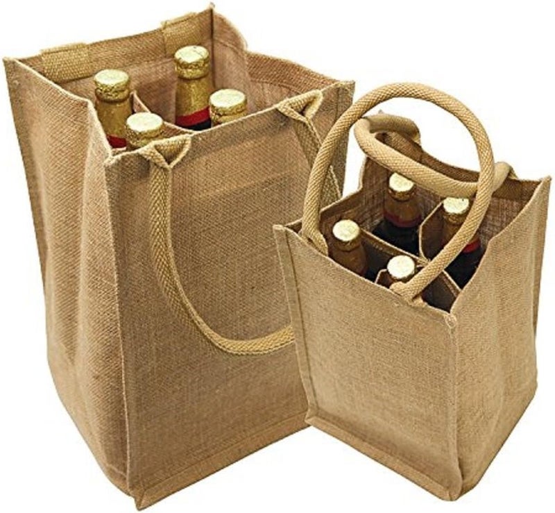 TBF Natural Jute Burlap Wine Gift Tote Bag Wine Carrier Holder wDivider 4 Bottle Wine Carrier - Image 2