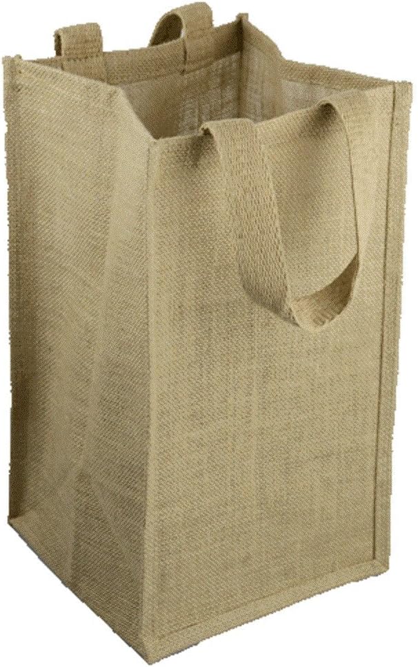 TBF Natural Jute Burlap Wine Gift Tote Bag Wine Carrier Holder wDivider 4 Bottle Wine Carrier - Image 1