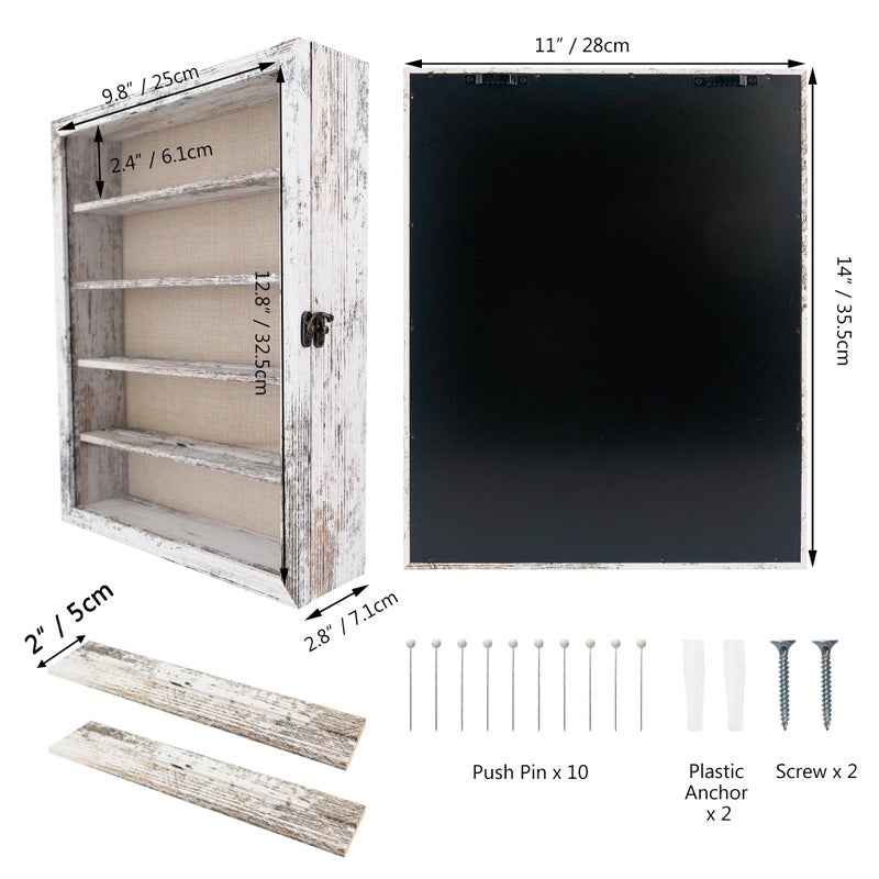 FramePro 11x14 Display Case with Adjustable Shelves White, 4-Tier Memory Shadow Box for Wall, Deep Wooden Keepsake Display Shelf with Locking Door for Memorabilia, Photos, Medals, Wedding, Home Decor - Image 4