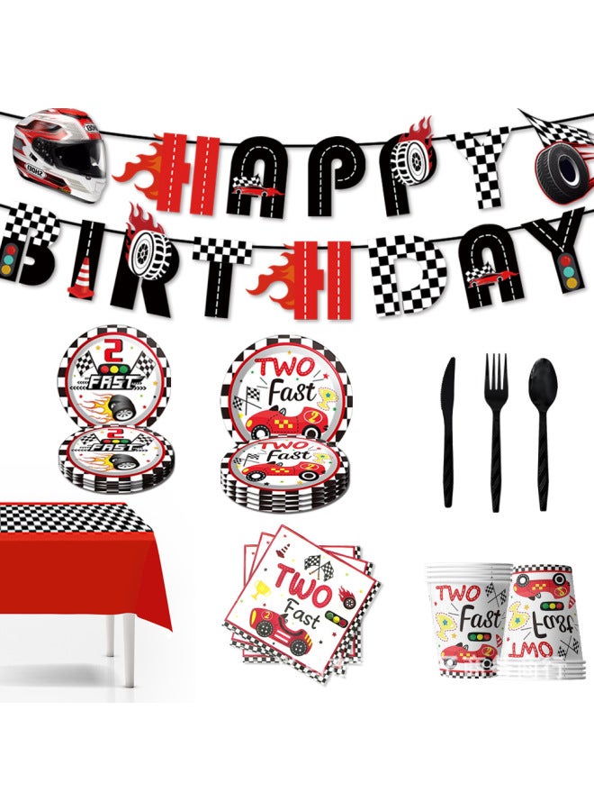 Racing Car Series Theme Party Holiday Arrangement Decorative Paper Tray Paper Cup Paper Towel Disposable Tableware Story-Color:Paper Towel 20pcs-Red Racing - Image 2