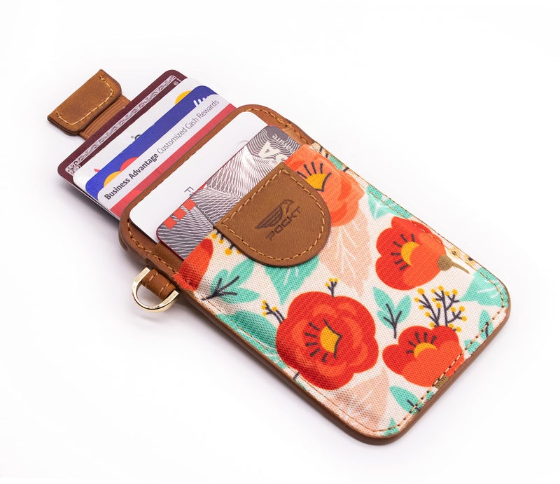 POCKT Slim Wallet for Women - Thin Card Wallets - RFID Wallet Credit Card Holder - Minimalist Keychain Wallets | Poppy - Image 3
