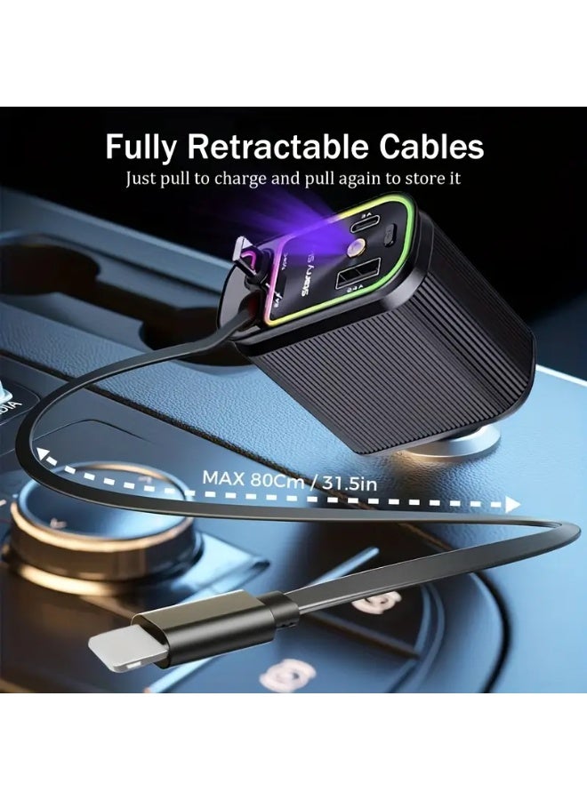 4-in-1 Super Fast Car Charger with Star Projector – Retractable USB-C  iPhone Cable | 36V Quick Charge | Compatible with iPhone 15/14/13, Galaxy, Pixel (iOS/Android) - Image 4