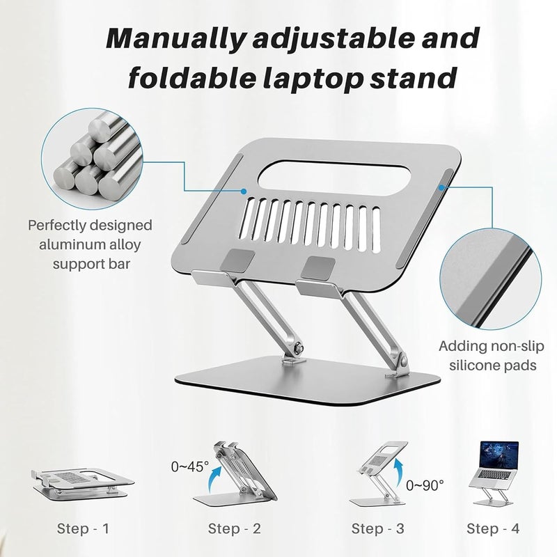 Krevia Aluminum Alloy Foldable Laptop Stand Ergonomic Design Laptop Holder with Hollow Cooling Universal Compatible Notebook Holder Stand for Laptop up to 173 or Tablets Phones Silver - Image 5