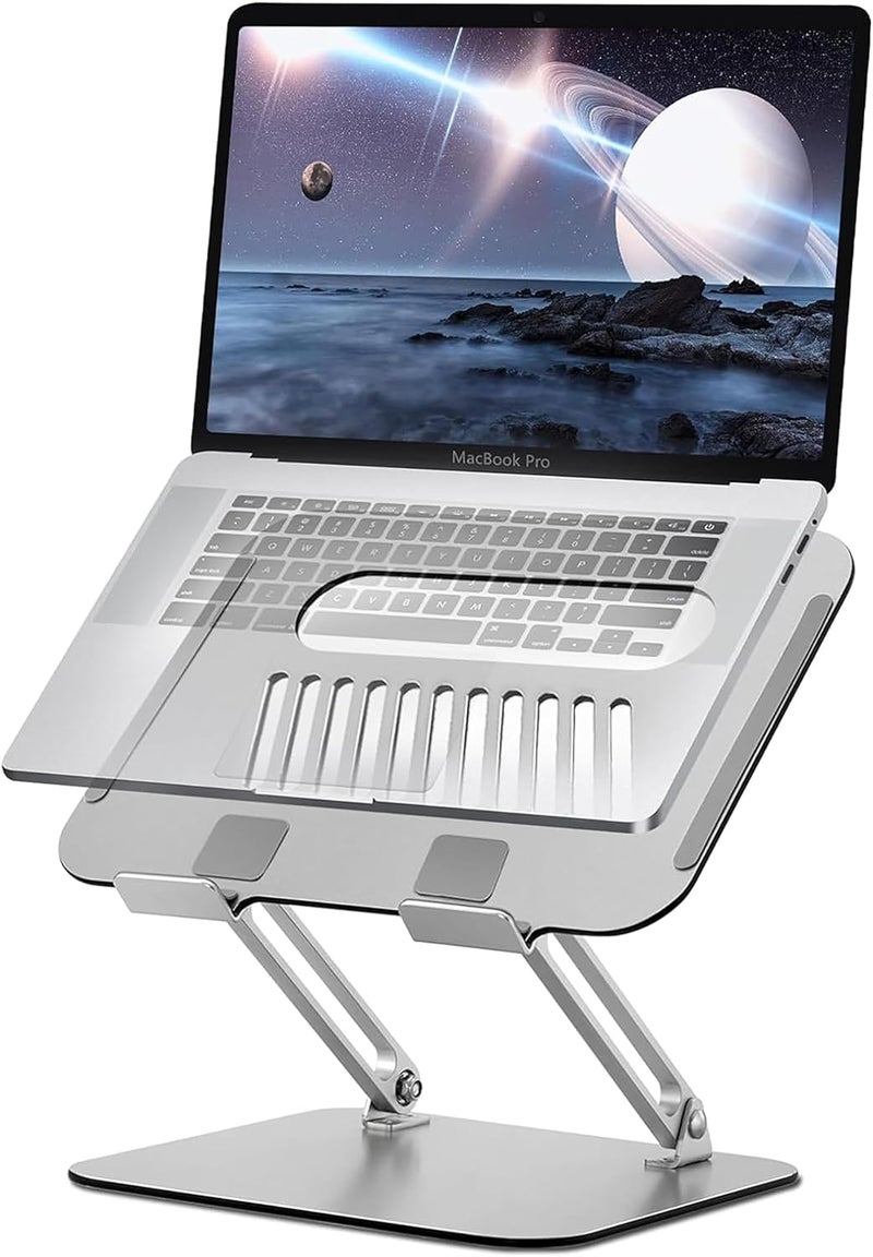 Krevia Aluminum Alloy Foldable Laptop Stand Ergonomic Design Laptop Holder with Hollow Cooling Universal Compatible Notebook Holder Stand for Laptop up to 173 or Tablets Phones Silver - Image 3