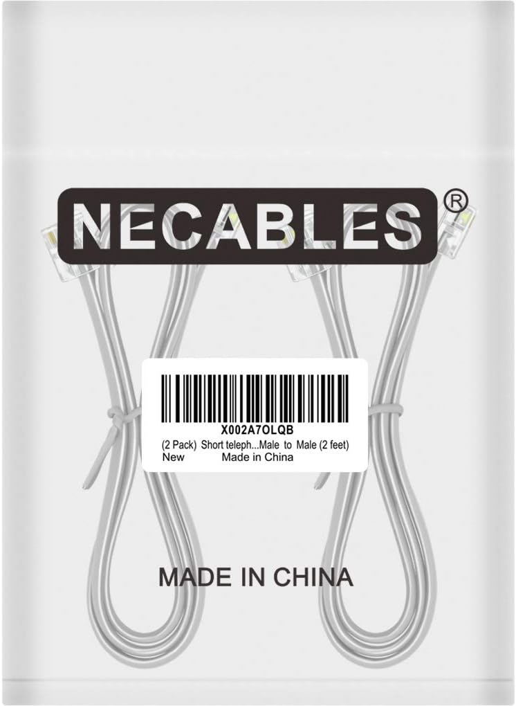 NECABLES 2Pack Phone Cord 2ft Telephone Cord Phone Cable RJ11 6P4C Male to Male for Landline and Fax - 2 Feet - Image 4