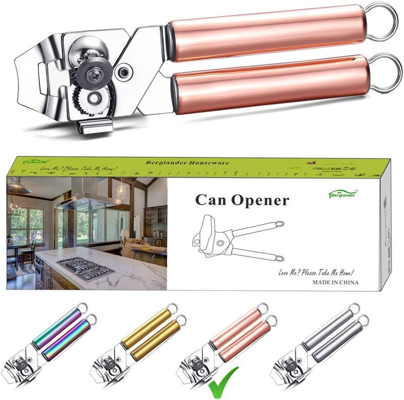 Berglander Can Opener, Stainless Steel Rose Gold Handle, Titainium Handle Hand Held, Smooth Edge Manual Can Opener, Heavy Duty (Rose Gold) - Image 1