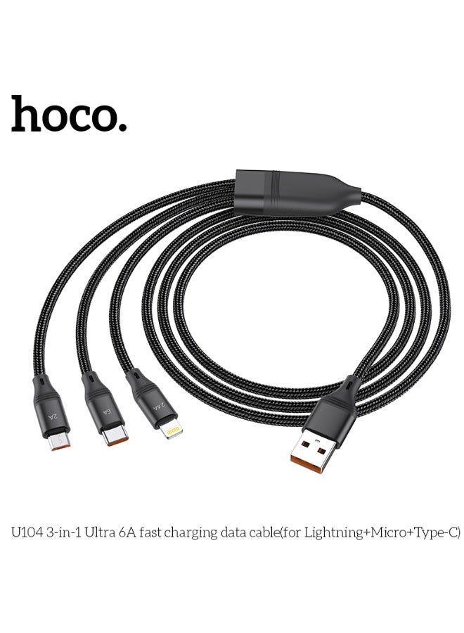 هوكو. كابل شحن بيانات سريع 3 في 1 U104 Ultra 6A (لأجهزة iP+Micro+Type-C) - Image 2