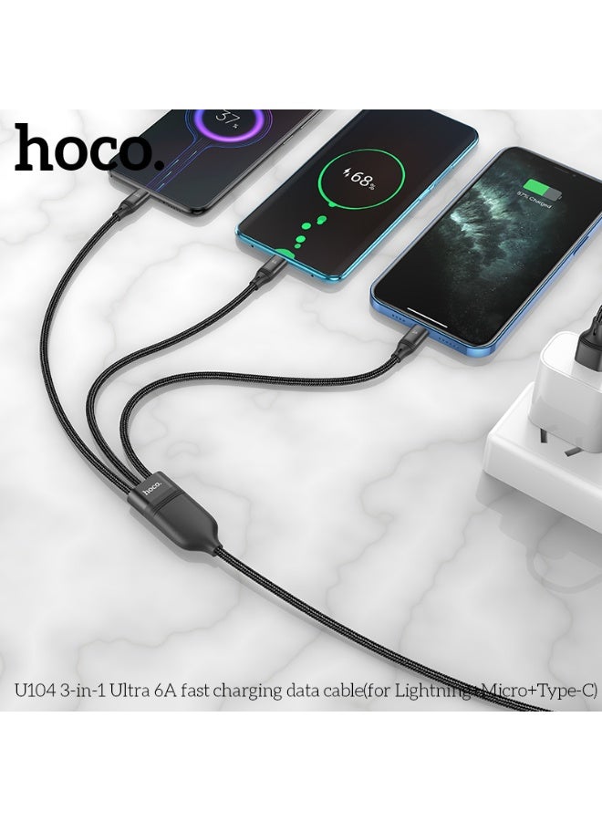 هوكو. كابل شحن بيانات سريع 3 في 1 U104 Ultra 6A (لأجهزة iP+Micro+Type-C) - Image 3