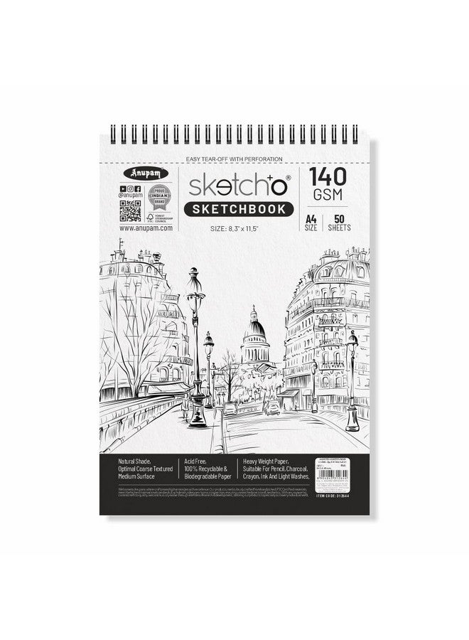 Anupam SketchO Sketch Book A4 Top Wiro Bound Drawing book Acid Free Paper 140 GSM for Artists, Professional (50 Sheets, 100 Pages) - Image 1