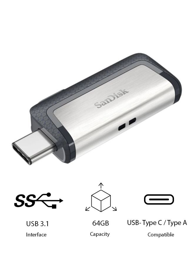 64GB Ultra Dual Drive USB Type-A and Type -C, Transfer file speed up to 150MB/s between smartphones, tablets, and computers, USB 3.1 - SDDDC2-064G-G46