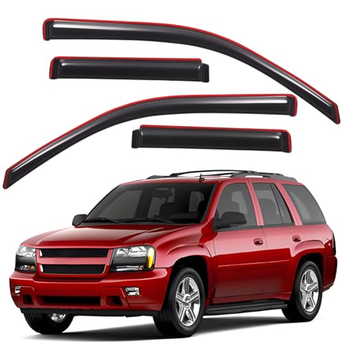 Lightronic Extra Durable Clip-on in-Channel Auto Vent Window Visor, Fits 2002-2009 Chevrolet Trailblazer, UV Protection Rain Guard, Original Wind Deflector, No-Drill Easy Install, Dark Smoke, 4-Pcs - Image 1