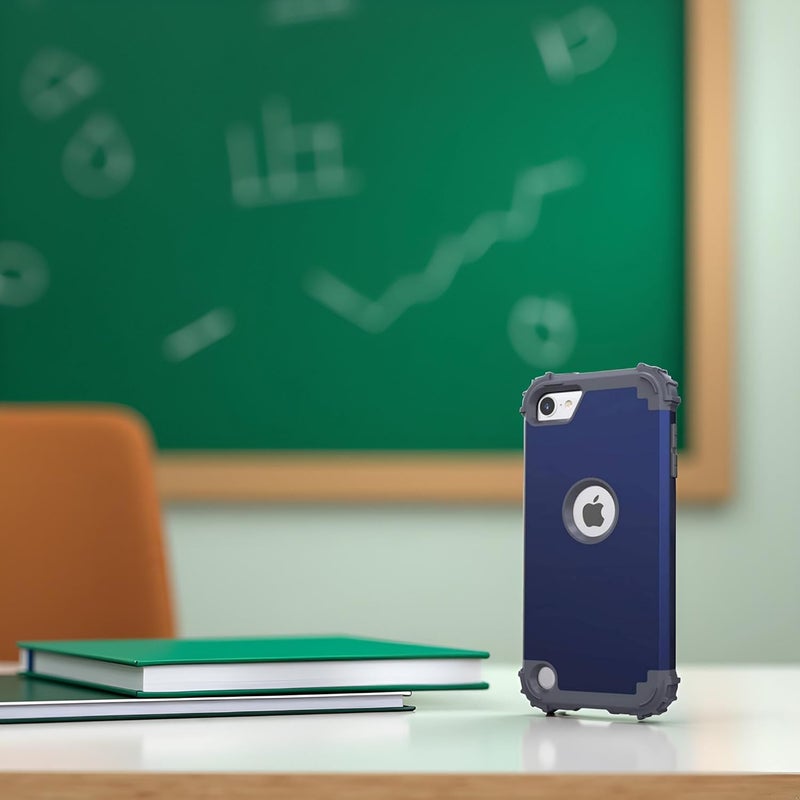 IDweel حافظة لجهاز iPod Touch الجيل السابع مع 2 واقي شاشة، هجين 3 في 1 مضاد للصدمات نحيف قوي غلاف صلب من PC مع حافة سيليكون ناعمة حافظة كاملة لجهاز iPod Touch 5/6/7، أزرق - Image 4