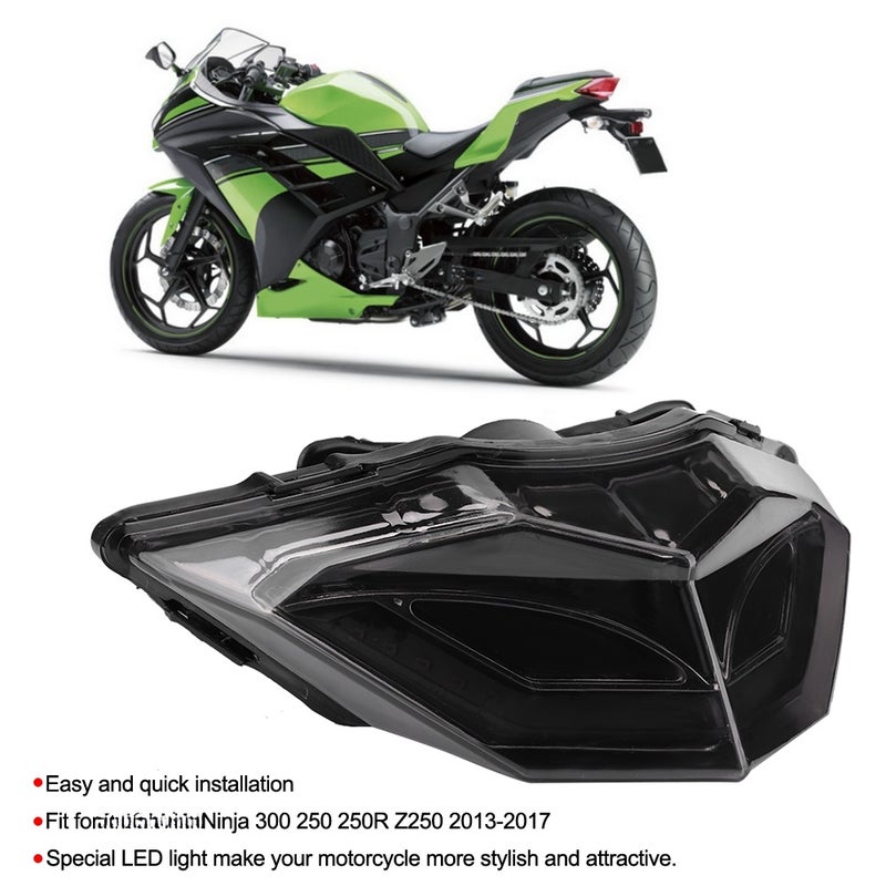 مصباح ذيل دراجة نارية بمصباح إشارة دوران ومصباح فرامل مناسب لنينجا 300 250 250R Z250 (ضوء أزرق أحمر) - Image 1