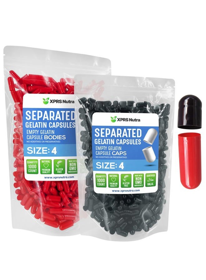 XPRS Nutra Gelatin Size 4 Separated Capsules - 1000 Count Small Empty Capsules Separated in Bags - Empty Pill Capsules - Size 4 Gel Capsules Empty- Capsules Empty DIY Supplement Filling (Black/Red) - Image 1