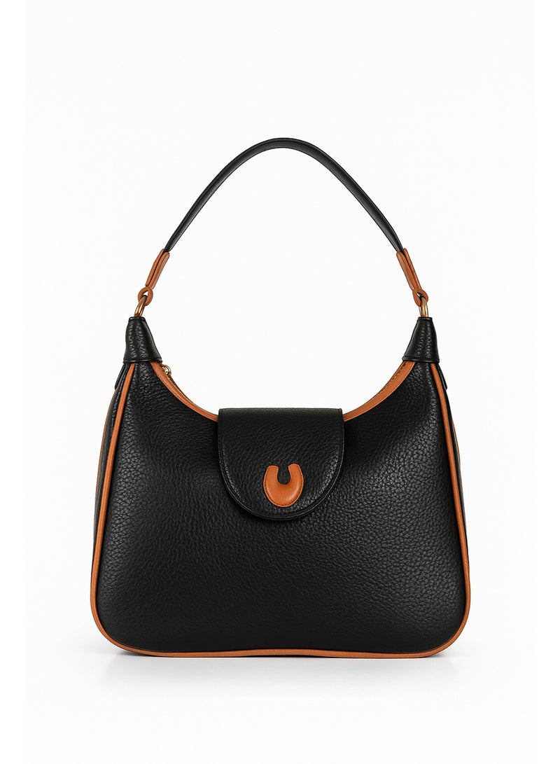 شنطة يد نسائية بتصميم كلاسيكي عصري أنيق من الجلد الصناعي الفاخر- لون اسود - Image 1