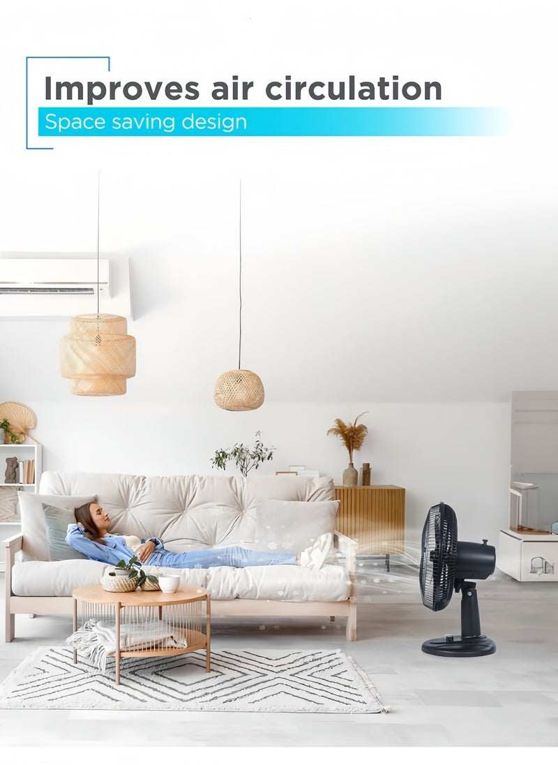GGEROU - Oscillating Table Fan with Adjustable Tilt, Convenient Push Button Controls, Quiet, 16 inch, 3 Speed, Desk Fan, Airflow 15.75 ft/sec, Ideal for Home, Bedroom, Dorm & Office, Black - Image 1