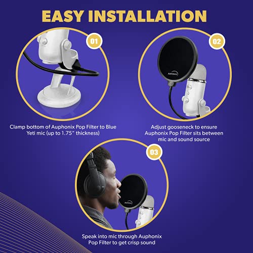 Auphonix Pop Filter Screen for Microphones - Gooseneck Clamps Compatible with Blue Yeti Microphone - Great Gift - Image 5