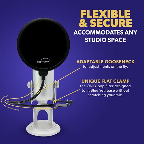 Auphonix Pop Filter Screen for Microphones - Gooseneck Clamps Compatible with Blue Yeti Microphone - Great Gift - Image 2