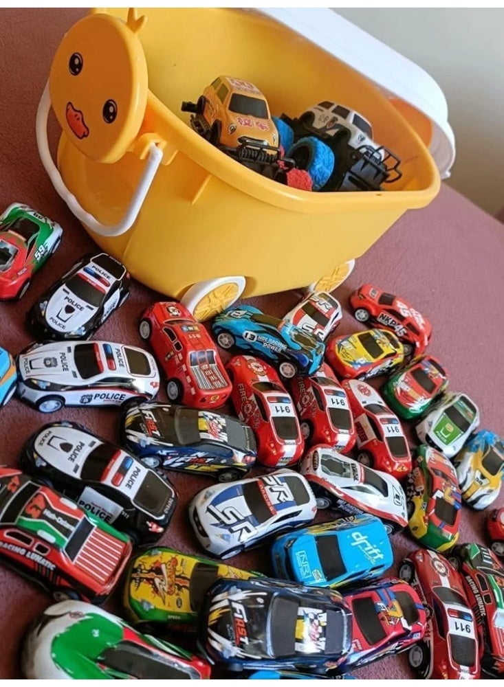 مجموعة سيارات معدنية صغيرة للأطفال – 50 عربية بصندوق بعجلات - Image 1