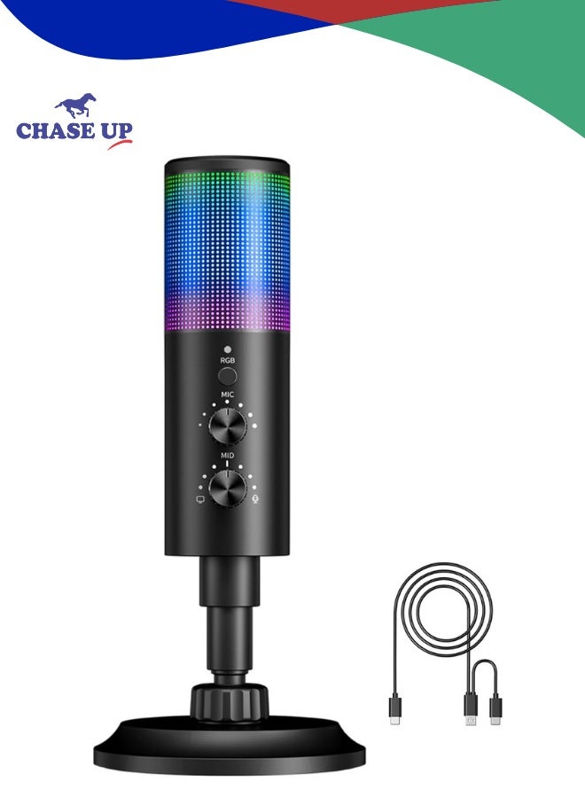 Chase Up USB Gaming Microphone,PC Condenser Microphone with 11 RGB Lights with Mute, Noise Reduction, Gain Control, Sound Pressure Breathing Lights, headphones Jack for YouTube/MAC/Windows/Recording - Image 1