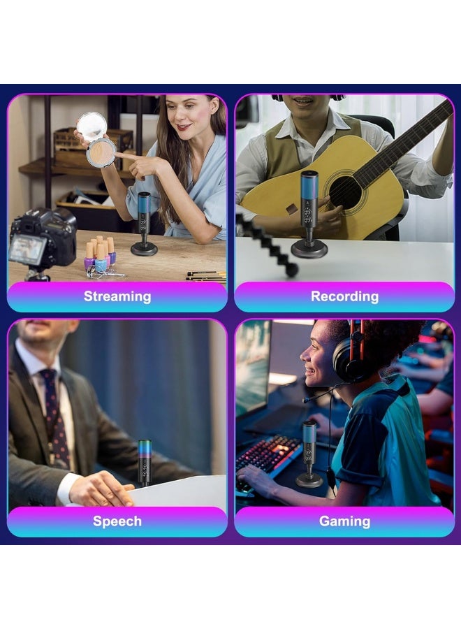 Chase Up USB Gaming Microphone,PC Condenser Microphone with 11 RGB Lights with Mute, Noise Reduction, Gain Control, Sound Pressure Breathing Lights, headphones Jack for YouTube/MAC/Windows/Recording - Image 4