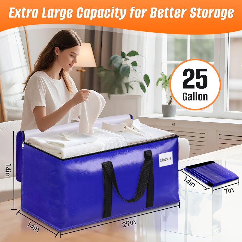 FabSpace 8-Pack Moving Bags with Backpack Straps & Carry Handles, 25 Gallons-93 L Heavy Duty Storage Totes for Space Saving, Foldable Storage Bags for College Dorm, Travel, Camping (Blue) - Image 3