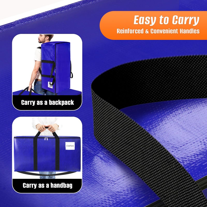 FabSpace 8-Pack Moving Bags with Backpack Straps & Carry Handles, 25 Gallons-93 L Heavy Duty Storage Totes for Space Saving, Foldable Storage Bags for College Dorm, Travel, Camping (Blue) - Image 4