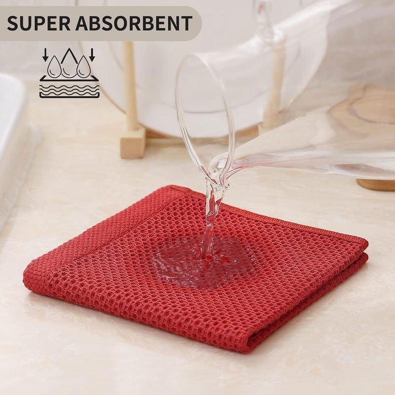 Kitinjoy 100% Cotton Kitchen Dish Cloths, 6 Pack Waffle Weave Ultra Soft Absorbent Dish Towels for Drying Dishes Quick Drying Kitchen Towels Dish Rags, 12 X 12 Inches, Brick Red - Image 3